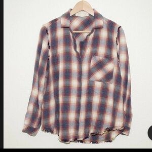 Cloth & Stone Anthropologie Plaid Button Down with Fringe Detail Sz: S